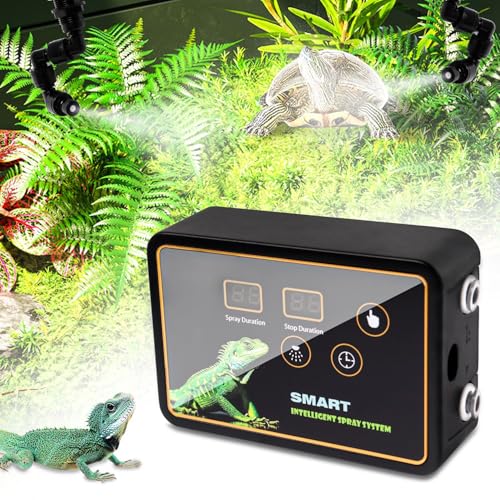 Reptilien Benebelungssystem Terrarium,GuKKK Intelligentes Reptilien Luftbefeuchter mit Schlauch mit Timer und Sprühdüsen 360 ° Verstellbare, Vernebler Terrarium für Amphibien Reptilien Pflanzen