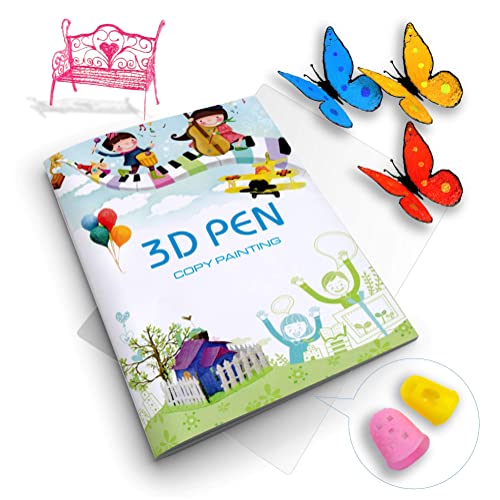 SONGTIY 3D Printing Drawing Book, Reusable Colourful 40 Patterns Thick Paper Template with a Clear Plate, Painting Graffiti Template for 3D Pen Kids DIY Gift