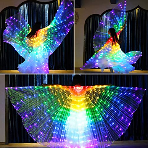 Bauchtanzflügel 360 Grad LED Isis Flügel Led für 140-180cm Schmetterlingsflügel 2 Modi Lichtsteuerung Feenflügel für Bühnenauftritte Halloween Weihnachten Weihnachtsfeier (buntes Licht)