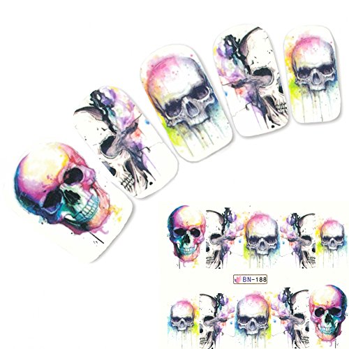 JUSTFOX - Nagel Sticker Tattoo Nail Art rauchender Totenkopf