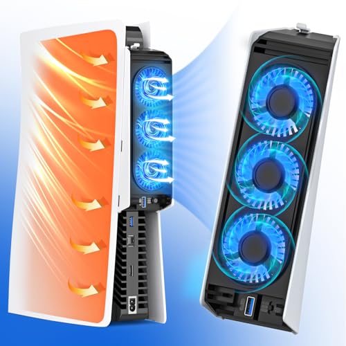 HUIJUTCHEN Lüfter für PS5, Leise PS5 Kühler PS5 Externer Kühler Hinten mit LED-Licht Geräuscharm Kühlgebläse für PS5 mit 2 Einstellbare Gebläsestufen und Controller USB Anschluss(weiß)