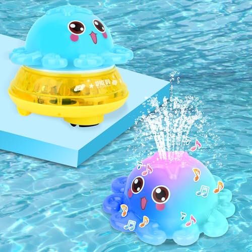 Badewannenspielzeug, Badespielzeug Baby ab 1 Jahr, Oktopus Babyspielzeug mit LED Automatischer Induction Wasserstrahl Pool für Baby Geschenk ab 1 2 3 4 Jahre