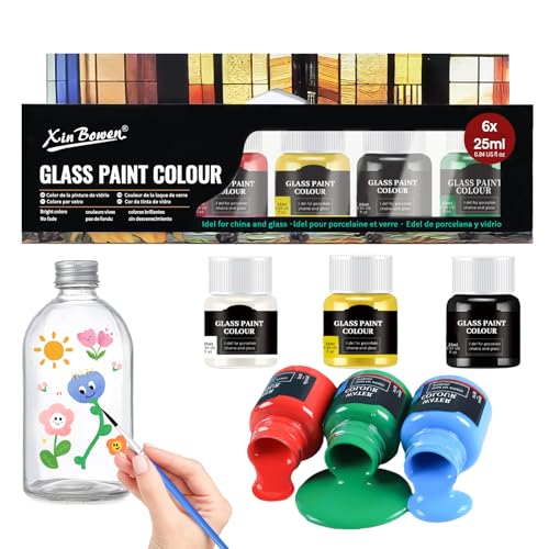 Glas Farben zum Bemalen, Keramik Bemalen Set, Glasfarbe Spülmaschinenfest, Glasmalfarbe Tassen Bemalen Set, Reine und Helle, Zarte Paste, Ideal zum Bemalen von Tassen, Vasen und Glas (B)