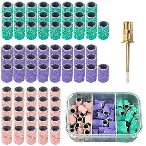 ARROWMAX 75-teiliges Schleiftrommel-Set, Schleifbänder mit Körnung 80, 120, 180, Mini-Trommelschleifhülsen mit 3/32-Zoll-Schaft-Trommelschleifdornen für Drill Dog Nagelschleifer