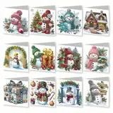 12er Set DIY Diamond Painting Grußkarten Set Ostern, Christmas Diamond Painting Greeting Cards Osternkarten for Kinder & Erwachsene (Weihnachten-12er SetM)