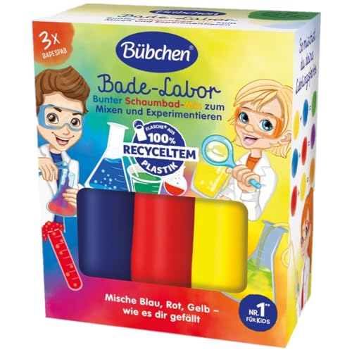 Bübchen Bade-Labor, Bunter Schaumbad-Mix zum Mixen und Experimentieren 3x50ml (blau, rot, gelb)