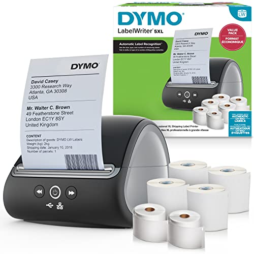 DYMO LabelWriter 5XL-Etikettendrucker & Etiketten | 2 x große LW-Versandetiketten (220 pro Rolle) & 4 x DHL Versandetiketten (140 pro Rolle) | Beschriftungsgerät ideal für Online-Händler | EU-Stecker
