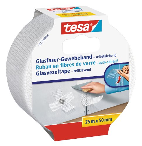 tesa Reparaturband für Risse in Wänden, Glasfaser-Gewebe, selbstklebend, 25m x 50mm