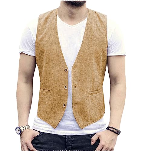 AeoTeokey Herren Sommer Leinenweste Anzug Weste Casual Weste Regular Fit(Braun,XL)