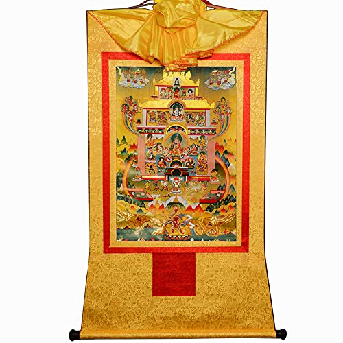 Gandhanra Thangka Tibet Hängend,Guru Rinpoche im Reinen Land,Elysium von Padmasambhava,Thangka Malerei,Tibetische Wandbild,Tibetischer Wandbehang,Zen Buddhismus Wandteppich Meditation