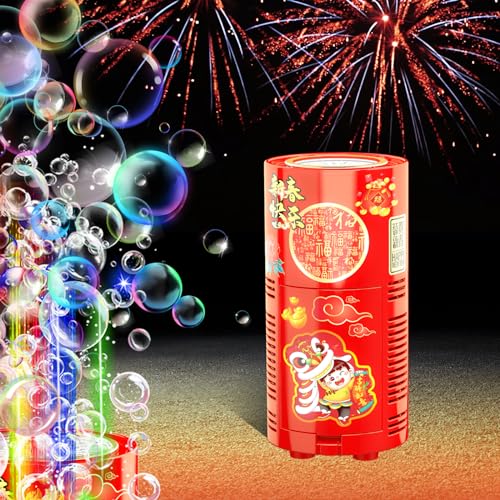 Feuerwerk Seifenblasenmaschine (13 Löcher mit 80ml Seifenblasenlösung), Automatischer Feuerwerk Seifenblasenhersteller mit Lichtern und abschaltbarem Sound für Kinder, Zeremonie, Weihnachten, Party