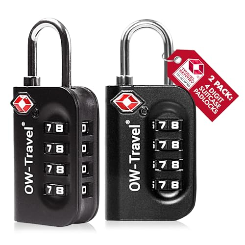 OW-Travel Zahlenschloss 4 Stellig Kofferschloss Vorhängeschloss Gepäckschloss Sicherheitsschloss Lock TSA USA Schloss Zahlencode für Reisekoffer Spind Rucksack Luggage:2 Schwarz