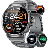 SUNKTA Smartwatch Herren, 1.85'' HD Großes Bildschirm/800 mAh Batterie Fitnessuhr, IP68 wasserdichte Uhr Sportuhren mit Schrittzähler Herzfrequenz, Smart Watch Kompatibel Android iOS