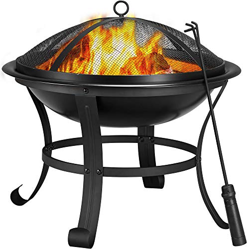 Yaheetech Ø 54cm Feuerschale mit Funkenschutz, Outdoor Feuerstelle Feuerkorb, Fire Pit, Feuerschalen für den Garten, Heizung, Terrasse, Lagerfeuer und Camping Schwarz