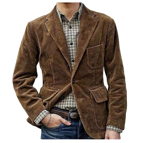 Legou Herren Vintage Cord Revers Blazer Hongkong Stil Tasche Casual Mantel, braun, 2XL