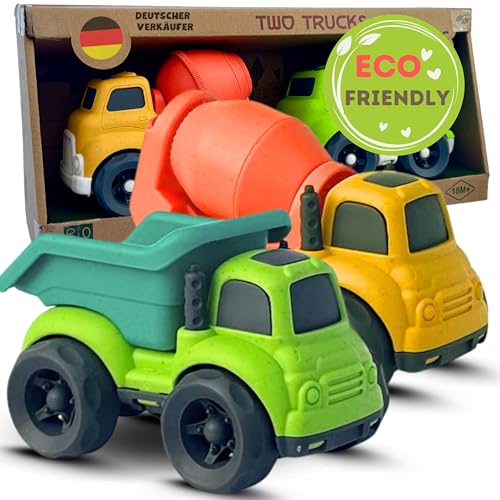 BIOPLAY® Trucks 2-er Set | Bio Kunststoff | Nachhaltiges Spielzeug ab 1 Jahr für Jungen und Mädchen | Indoor und Outdoor | Sandspielzeug | Kinder