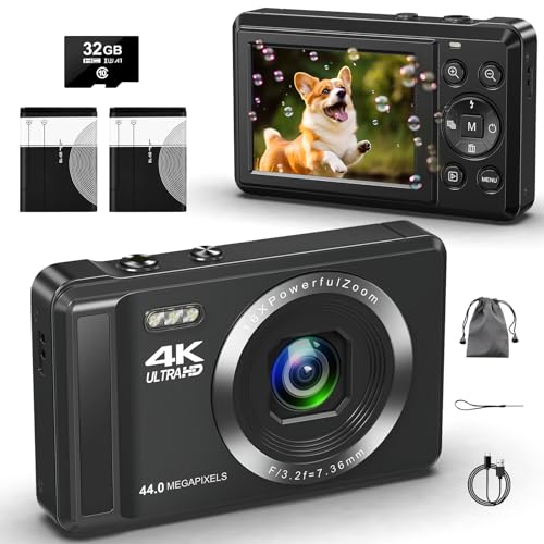 4K Digitalkamera Fotoapparat 32G Karte 44MP Fotokamera Kompaktkamera für Anfänger Junge Leute Teenager