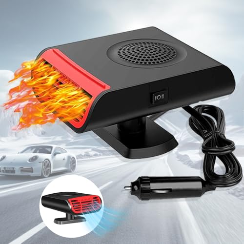 Abiemuce Auto Heizung, 12V 150W Heizlüfter für Auto, Tragbare heizung für Auto, 2 in 1 Heizung Kühlung Auto Fenster Defroster Demister, Auto Heizlüfter 360° Drehbarer mit Zigarettenanzünder-Stecker
