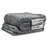 Kemes Mikrofasertücher Auto XXL Ultra saugstark mit 1400 GSM Heavyweight Grau 50x80cm Premium Microfaser Trockentuch Kratzfrei | 5-Fach Saugstark Poliertuch für Autopflege und Motorrad