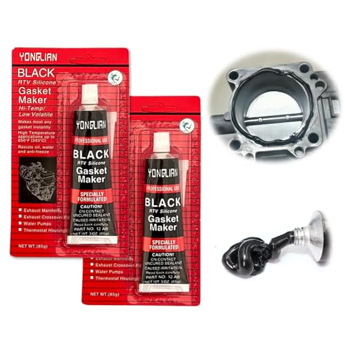 2x85g Dichtmasse Motor, Auspuff Dichtmasse, Zylinderkopfdichtung Dichtmittel, Dichtsilikon Dichtungsmasse, Kühlerdichtmittel,Getriebe Motor Dichtung Ölwanne für Autos Motorräder Reparatur (Schwarz)
