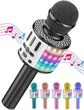 Karaoke Mikrofon, LED Drahtloses Bluetooth zum Singen mit Lautsprecher, Spielzeug Kinder, Heim KTV Maschine, Tragbares Recorder für Android/iPhone/iPad/PC