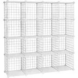 SONGMICS Steckregal, 16 Würfel Aufbewahrungssystem aus Metalldraht, DIY, modulares Gitterregal, mit Drahtrahmen, weiß LPI44W