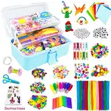 3000 Stück Bastelset Kinder DIY Basteln Bastelkoffer Bastelbedarf Material Set mit Pfeifenreiniger Kulleraugen Kreativ Scrapbooking Bastelbox Bastelsets für Mädchen Jungen 4 5 6 7 8 Jahre Geschenk