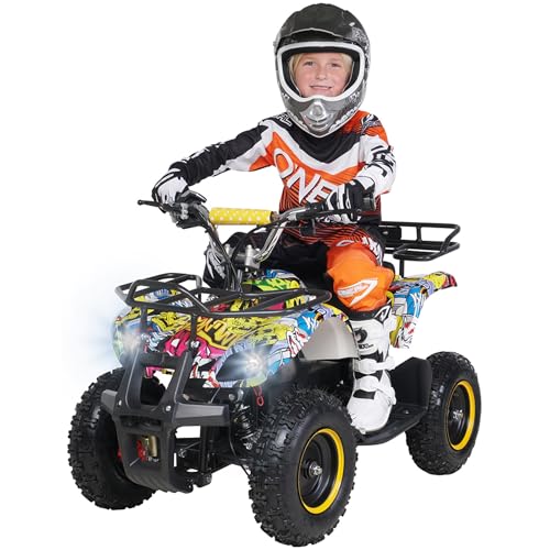 Actionbikes Motors Kinder Quad Elektro ATV Torino | ?? Volt ???? Watt Motor bis ?? km/h - Kinderquad - Pocket Quad - Safety Fußschalter - Miniquad - Für Kinder ab 6 Jahren (Gelb Graffiti)