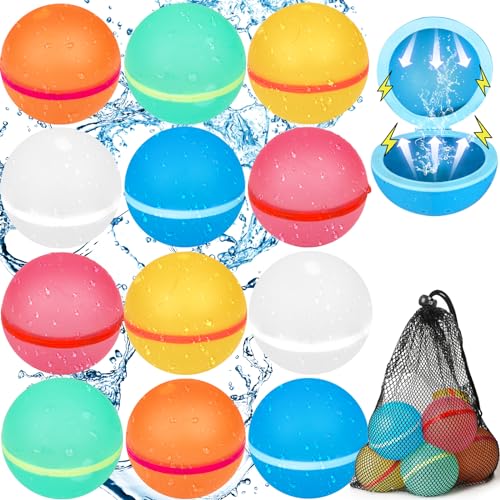 Parner 12 Stück Wasserbomben Wiederverwendbar Magnetisch mit 1 Mesh Bag, Silikon Wasserbomben Selbstschließend Wiederverwendba für Wasserspielzeug Pool Spielzeug Strandspielzeug