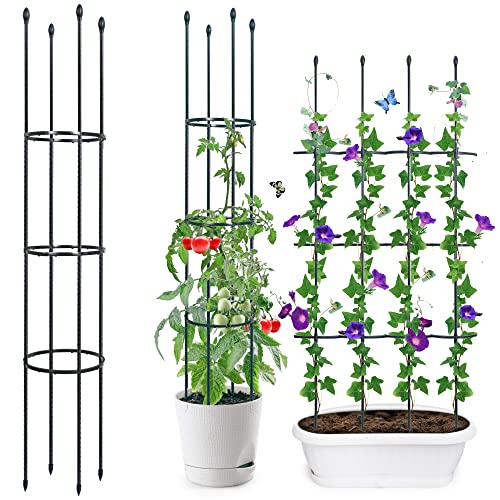 ThxToms Garten Rankhilfe aus Metall Kern 160CM mit 20*Pflanzenclips | Tomatenkäfig Pflanzenstütze Obelisk Klettergerüst Spalier| Rankgitter Kletterhilfe | Pflanzen,Tomaten,Rosen,Gurken