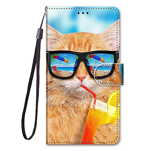 Miagon Flip PU Leder Schutzhülle für Xiaomi Redmi 10,Bunt Muster Hülle Brieftasche Case Cover Ständer mit Kartenfächer Trageschlaufe,Limonade Katze