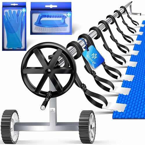 KESSER® Pool Premium Aufrollsystem 3m - 5,70m | Mit Rädern | für Solarplane | mobiles Aufrollvorrichtung für Poolplane & Abdeckung | inkl. Bänder, Handschuhe & Bürste | witterungsbeständiges Material
