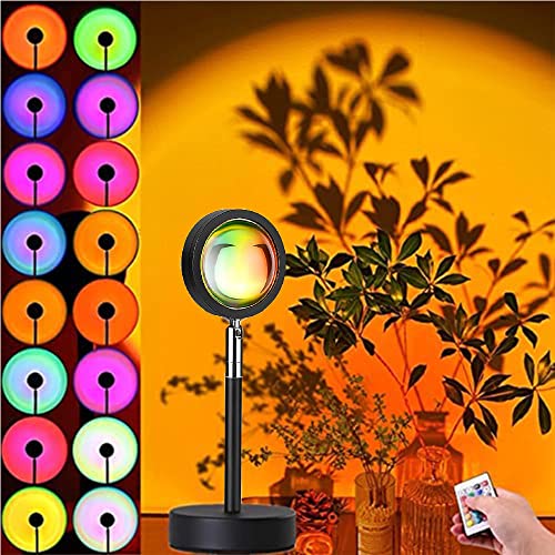 Sunset Lamp 16 Farben Sonnenuntergang Lampe USB Sonnenlampe 180° Drehbares Sunset Light mit Fernbedienun LED Projektor Sonnenlicht Lampe Sonnenaufgang Lampe für Selfie-Beleuchtung, Party, Dekoration