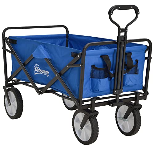Outsunny Bollerwagen, Faltbarer Handwagen, 360° Gartenwagen, Transportwagen, Strandwagen, Stahlrahmen, Oxford, 93 x 49 x 75-100 cm