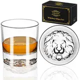 ParaCity Whisky Gläser, Löwenmuster, Dicker Boden, Tumbler Set of 2, 300ml, Whiskey Gläser, Rum Gläser Gin, Wodka, Gläser Set for Bar, Party, Männer Geschenke, Weihnachtsgeschenke