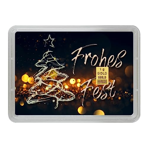 Geschenk zu Weihnachten - Goldbarren 1g – Geschenk Motivbox “Frohes Fest” - Tolle Geschenkidee - Feingold 999,9