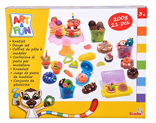 Art and Fun Knetset Süßwarenladen, 4x 50g Knete, Spritze, Ausstechformen, 3D Förmchen, 21 Teile, Zubehör, ab 3 Jahre