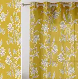 Vargottam Extra Lange, Transparente Vorhänge Mit Gelbem Blumenmuster Für Doppelt Hohe Fenster Und Türen - Set Mit 2 Paneelen, 274,3 cm, Ösen Oben, Lichtfilternde, Bedruckte Georgette-Vorhänge