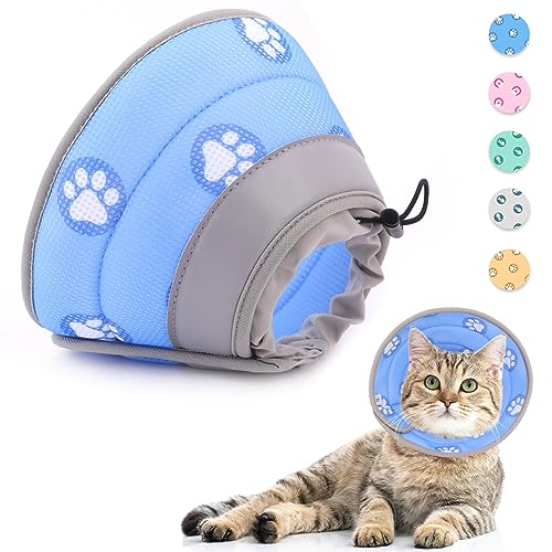 Supet Halskrause Katze,Einstellbarer Halskrause Katze Halsband,Wiederherstellung Halsband Weich Kragen Cone Nach Operation und Verletzungen für Welpen, Kleine Hunde und Katzen (Blau,M-)