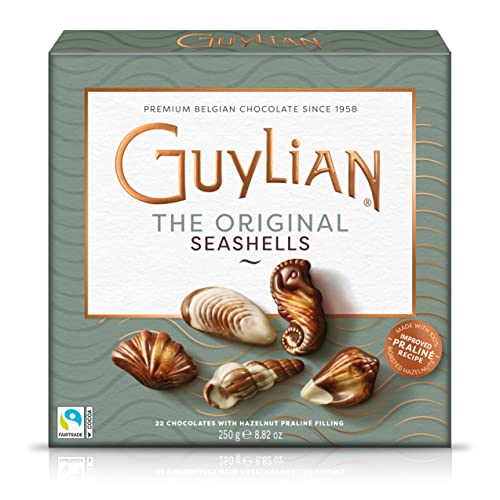 Guylian Meeresfrüchte Pralinen 250g Original Premium Belgische Pralinen mit Nuss-Nougat Füllung und Marmorierung aus Zartbitter-, Vollmilch- und weißer Schokolade (1 x 250g)