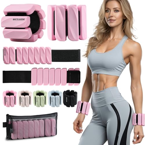 BECOJADDE Gewichtsmanschetten fuß 450g Je Gewichte für Beine und Arme Set 2 Ankle Weights Handgelenk Gewichte Knöchelgewichte Fussgewichte für Pilates Laufen Joggen Cardio Krafttraining Rosa