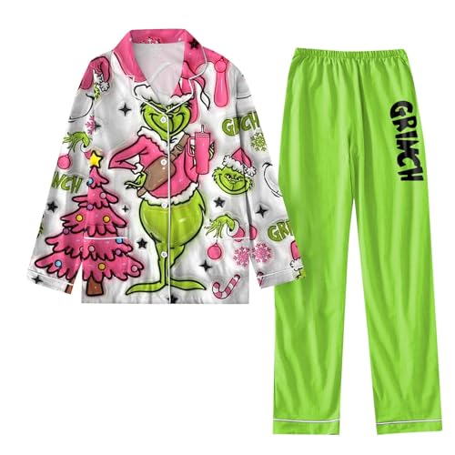 ?????? Pyjama Damen Weihnachten Nachthemd Weihnachten Damen Matching Weihnachts Pyjama Schlafanzug Damen Lang Schlafoverall Schlafanzug Oberteil Damen Weihnachts Nachthemd Damen Rosa L