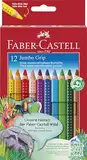 Faber-Castell 110912 - Jumbo Buntstifte Set Grip, 12-teilig, dreikant, bruchsicher, für Kinder und Erwachsene