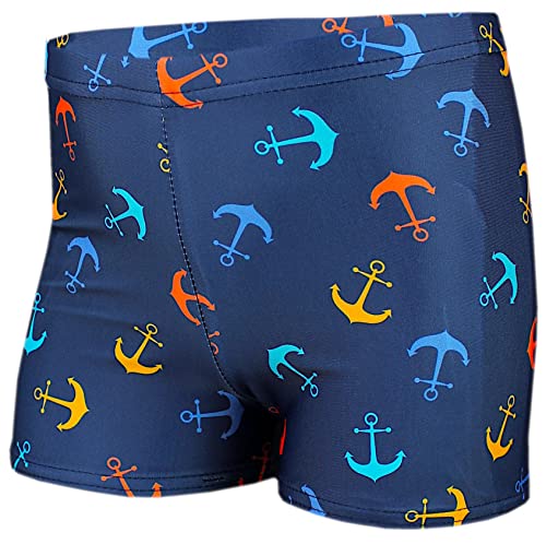 Aquarti Jungen Badehose Gestreift mit Motiven, Farbe: Anker Orange Blau/Dunkelblau, Größe: 122