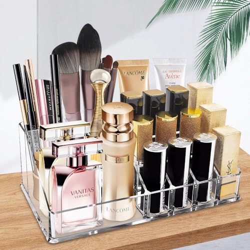 Ubitree Kosmetik Organizer, Lippenstiftständer mit 16 Fächern für Lippenstift Schminkpinsel Eyeliner Nagelgel Parfüm, Acryl Kosmetikvitrine für Badezimmer, Schlafzimmer Waschtische, Büro Schreibtisch