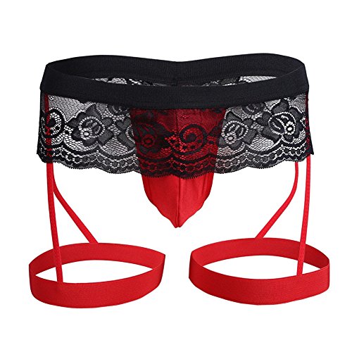 2025 Men 's Thong Briefs Unterwäsche hochwertige Hosen Spitze Sexy Dessous Strapse Und Strümpfe (Red, XXL)