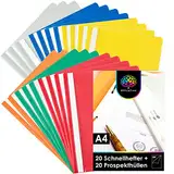 OfficeTree 40er Schnellhefter Set Bunt - 20 x Schnellhefter A4 Bunt inklusive 20 x Prospekthüllen A4 Glasklar - DIN A4 Schnellhefter Farbig - Hefter A4 für Grundschule Schule Uni