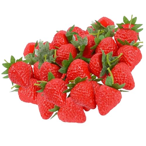 HXHWKEN 20Pcs Künstliche Erdbeere Realistisch Kunststoff Erdbeeren Gefälschte Früchte Obst Dekoration für Party Festival Fotografie Requisiten