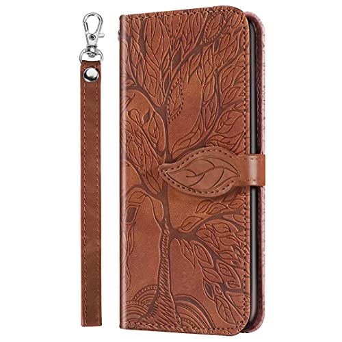 Didan Leder Tasche für Samsung Galaxy S23 Plus,Kreative Geprägte Kartenfach Standfunktion Lanyard Brieftasche Schutzhülle Handytasche mit Blätter Baum Entwurf