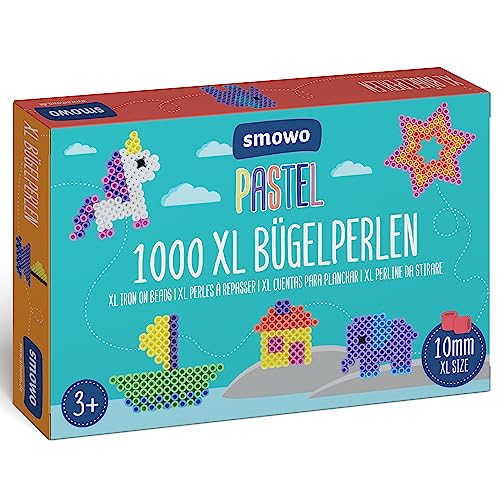 Smowo® Große 10mm Bügelperlen 1000 Stück für Kinder ab 3 Jahren - 6 Pastell Farben XL Steckperlen - Kreatives Perlenset